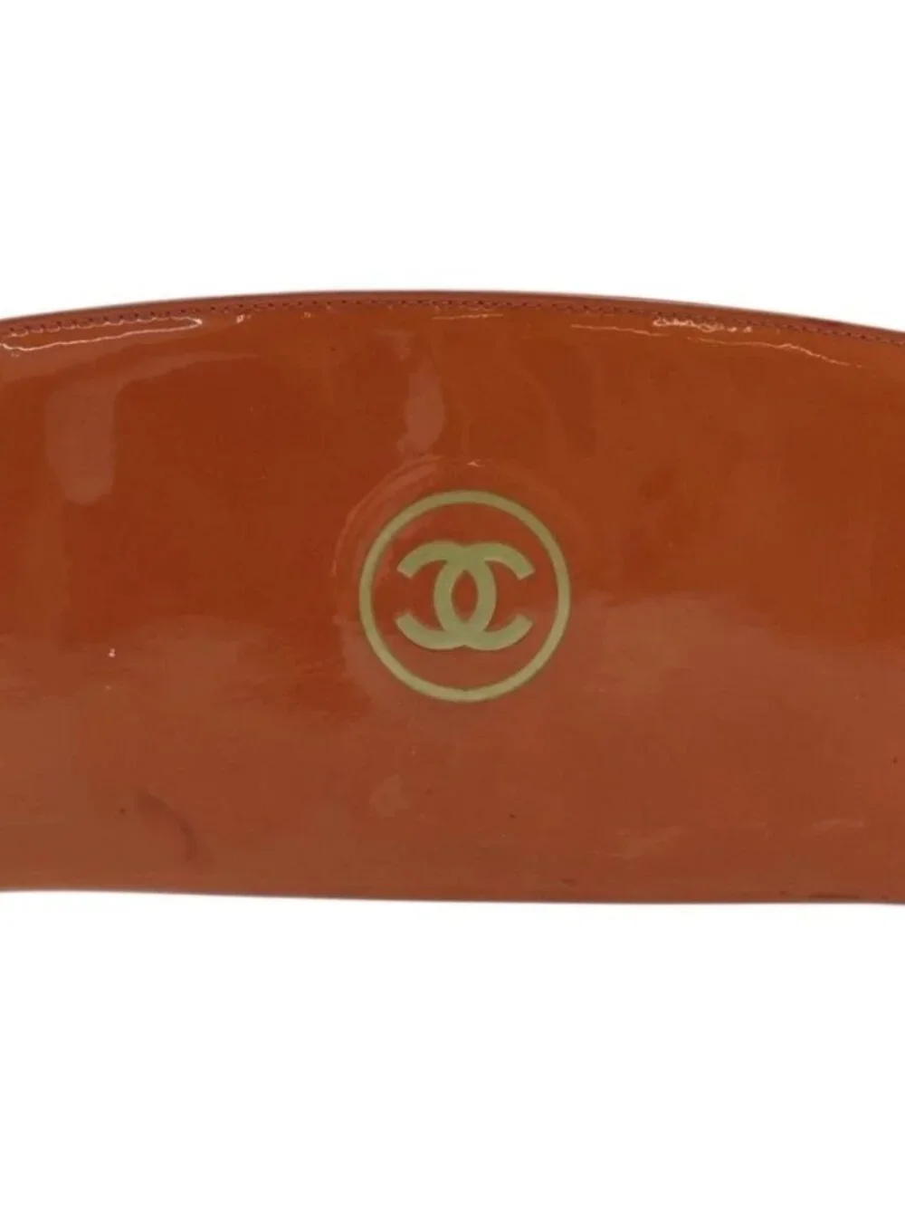CHANEL Long Wallet Patent leather Orange Silver CC Auth bs34871